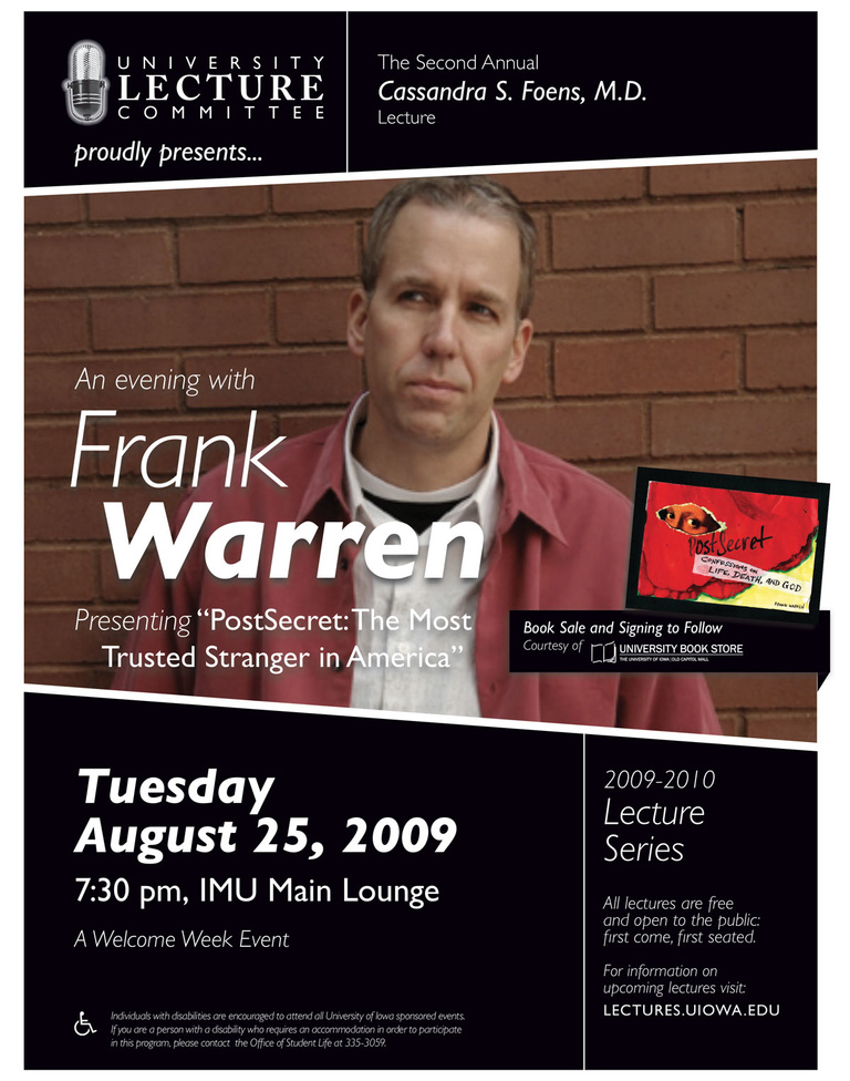 Poster for Frank Warren Event